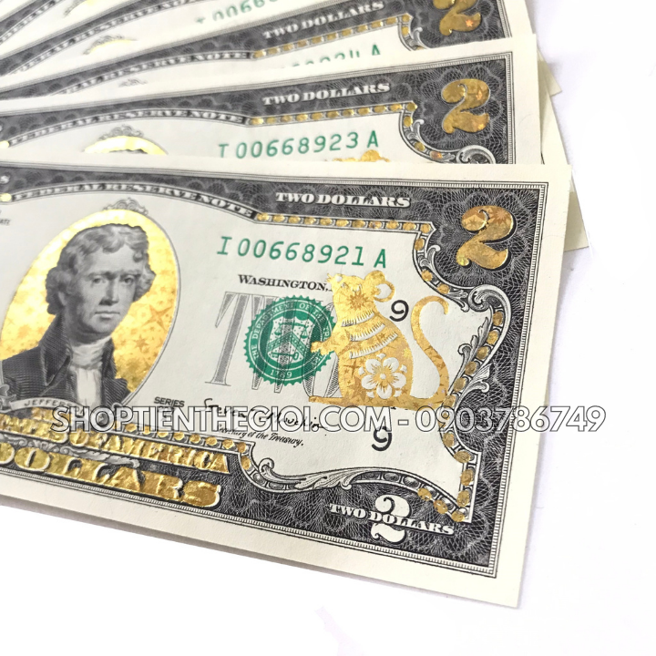 Tiền 2 USD in hình con Chuột 3D nhũ vàng